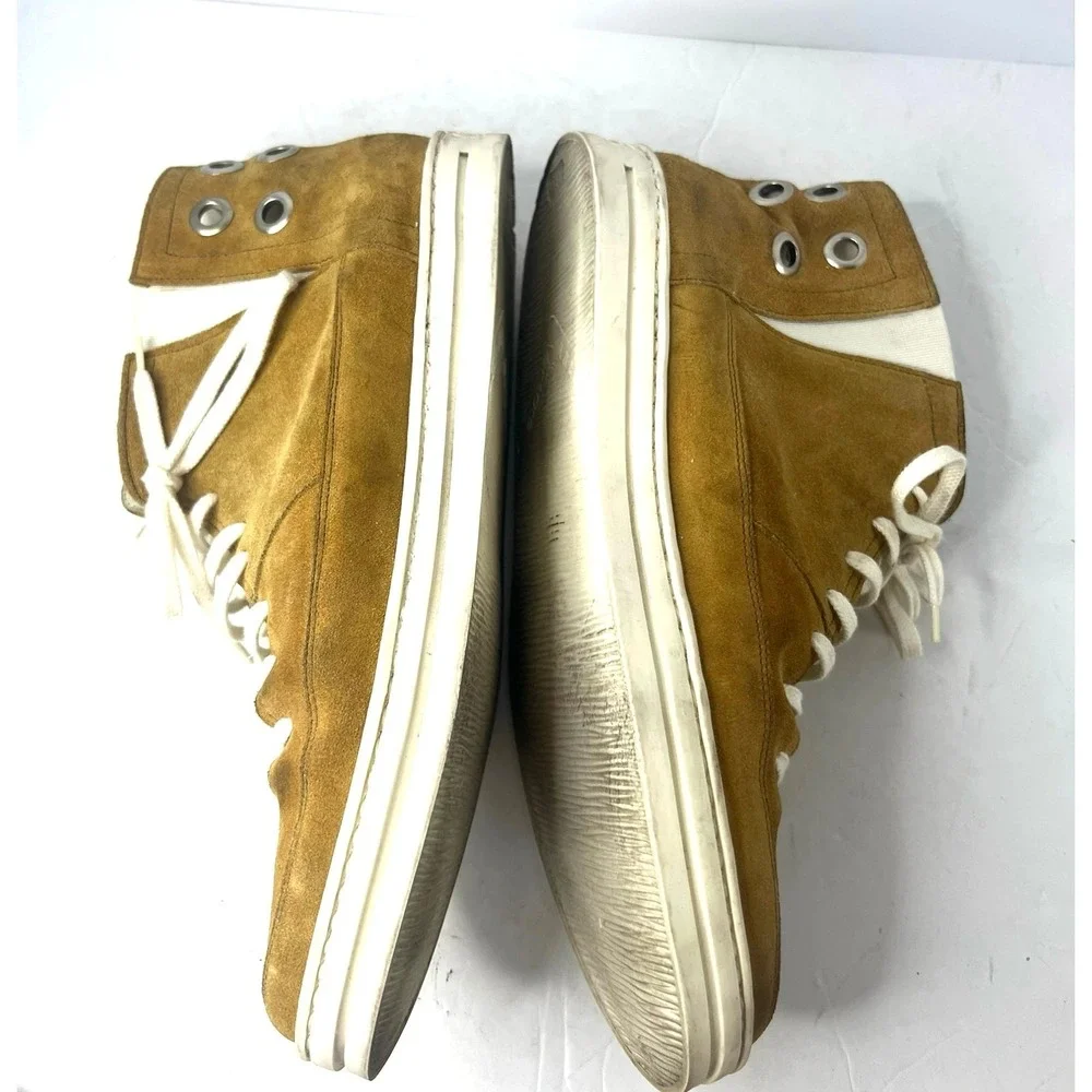 Gianni Versace High Top Gold Yellow Leather LaceUp Round Toe Sneaker Shoes Men 8